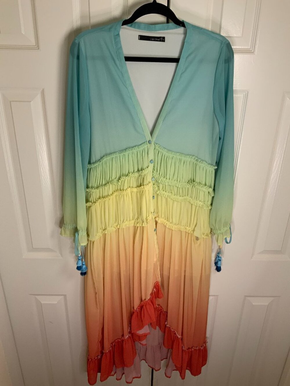 Linjia Shop Rainbow Ombre High Low Ruffle Dress Size Large